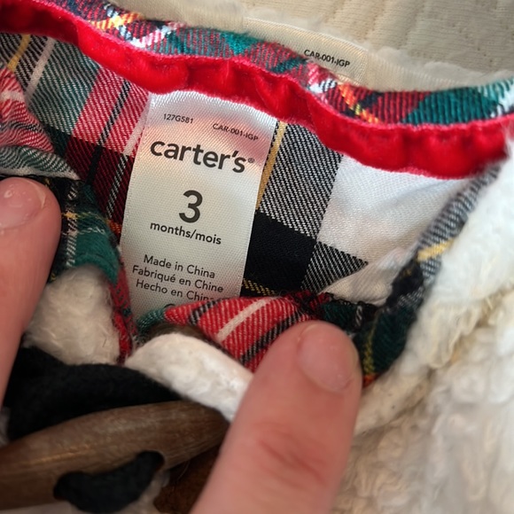 Carters faux fur vest and plaid top with H&M reindeer booties - Picture 3 of 4
